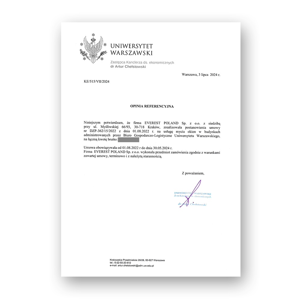 Referencje Uniwersytet Warszawski