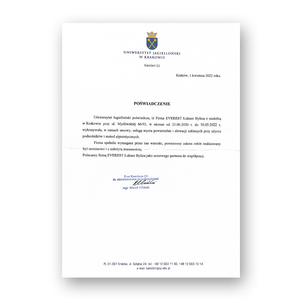 Referencje Uniwersytet Jagielloński w Krakowie